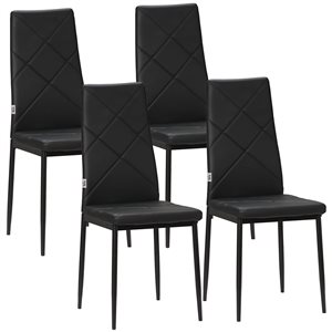 HomCom Set of 4 Modern Dinning Chairs with High Back Black Faux Leather and Steel 

