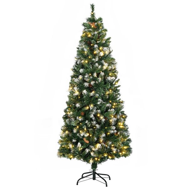 HomCom 6-ft Prelit Artificial Christmas Tree with Snow-Dipped Tips 830 ...