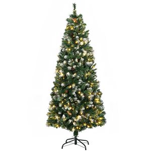 HomCom 6-ft Prelit Artificial Christmas Tree with Snow-Dipped Tips