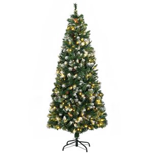 Arbre de Noël artificiel pré-éclairé HomCom 6 pi avec pointes enneigées