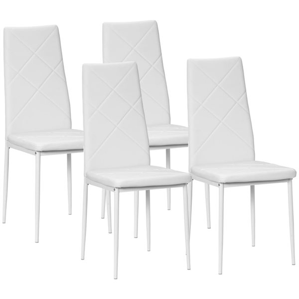 HomCom Set of 4 Modern Dinning Chairs with High Back White Faux Leather and Steel