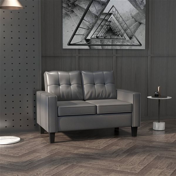 HomCom Modern Grey Faux Leather and Plastic Loveseat