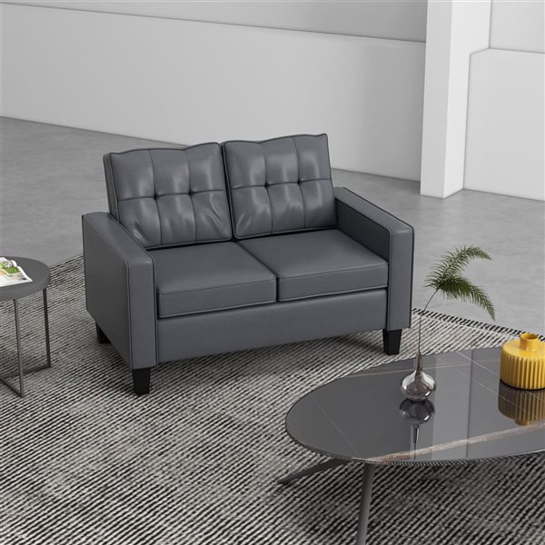 HomCom Modern Grey Faux Leather and Plastic Loveseat