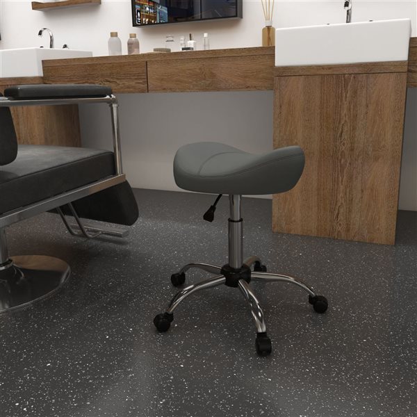 HomCom Adjustable Height Grey PU Leather Saddle Stool with Wheels