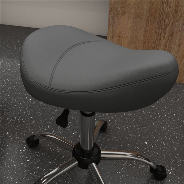 HomCom Adjustable Height Grey PU Leather Saddle Stool with Wheels