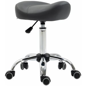 HomCom Adjustable Height Grey PU Leather Saddle Stool with Wheels