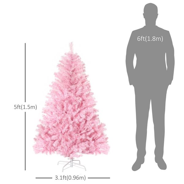 HomCom 5-ft Wide Shape Pink Artificial Christmas Tree with Auto Open