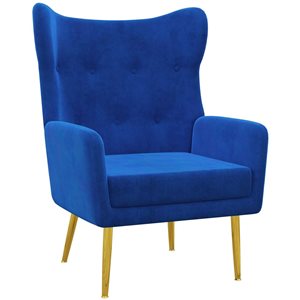 HomCom Blue Velvet Polyester Wing Chair 
