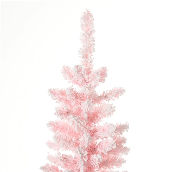 HomCom 6-ft Slim Snow Flocked Pink Artificial Christmas Tree with Light