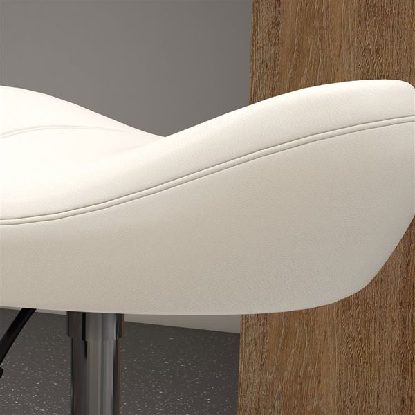 HomCom Adjustable Height White PU Leather Saddle Stool with Wheels