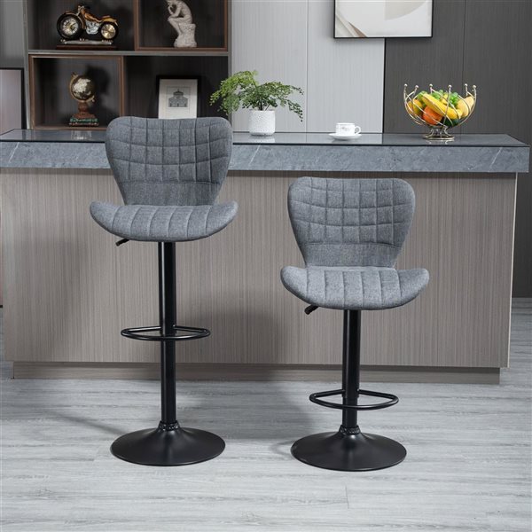 HOMCOM Set of 2 Grey Polyester Kitchen Bar Stools
