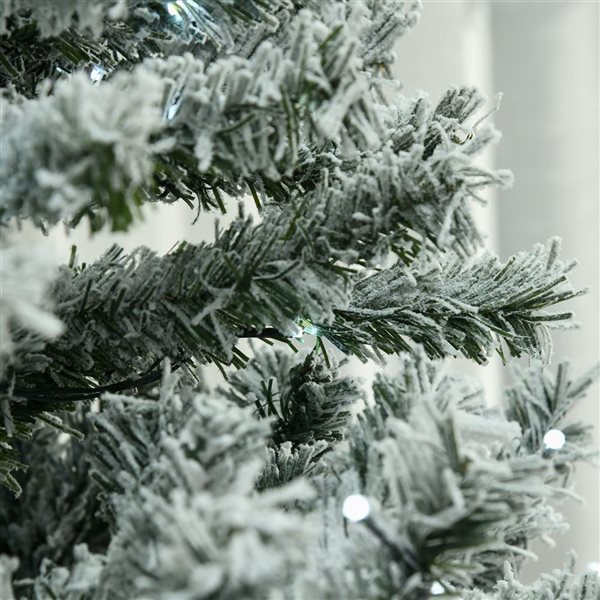 Arbre de Noël artificiel floqué HomCom 6 pi avec lumières DEL blanc froid