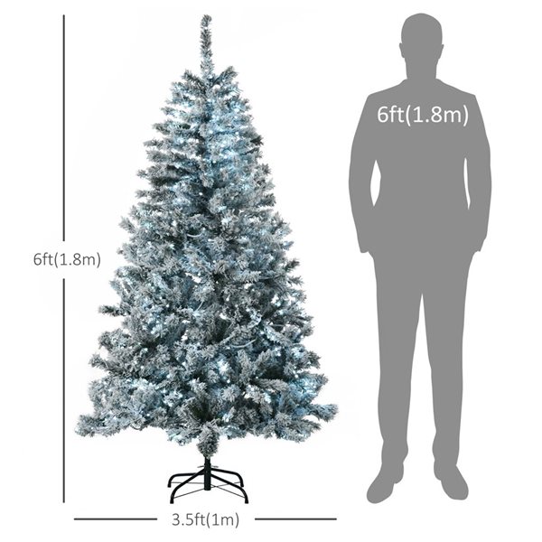 Arbre de Noël artificiel floqué HomCom 6 pi avec lumières DEL blanc froid