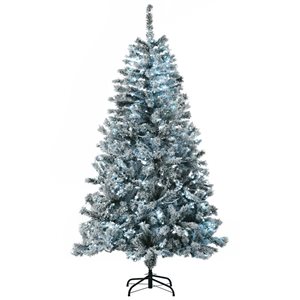 Arbre de Noël artificiel floqué HomCom 6 pi avec lumières DEL blanc froid