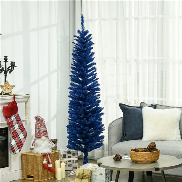 Arbre de Noël artificiel mince HomCom bleu profond 6 pi