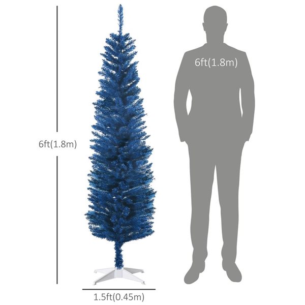 Arbre de Noël artificiel mince HomCom bleu profond 6 pi