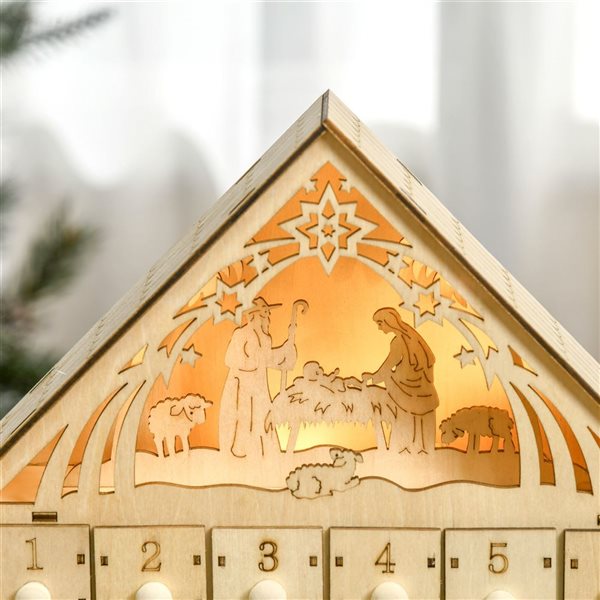 HomCom Christmas Advent Calendar with Countdown Drawers and Bible Characters