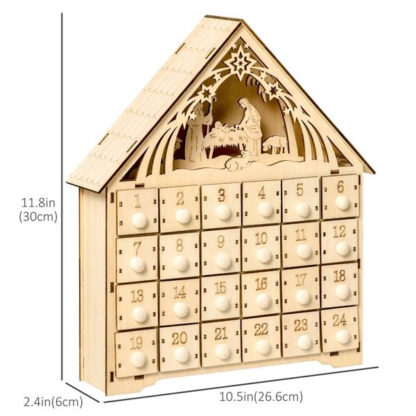 HomCom Christmas Advent Calendar with Countdown Drawers and Bible Characters