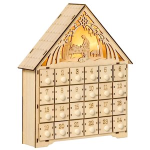 HomCom Christmas Advent Calendar with Countdown Drawers and Bible Characters