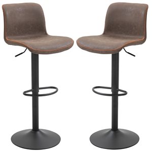 HomCom Set of 2 Brown Faux Leather Swivel Kitchen Bar Stools
