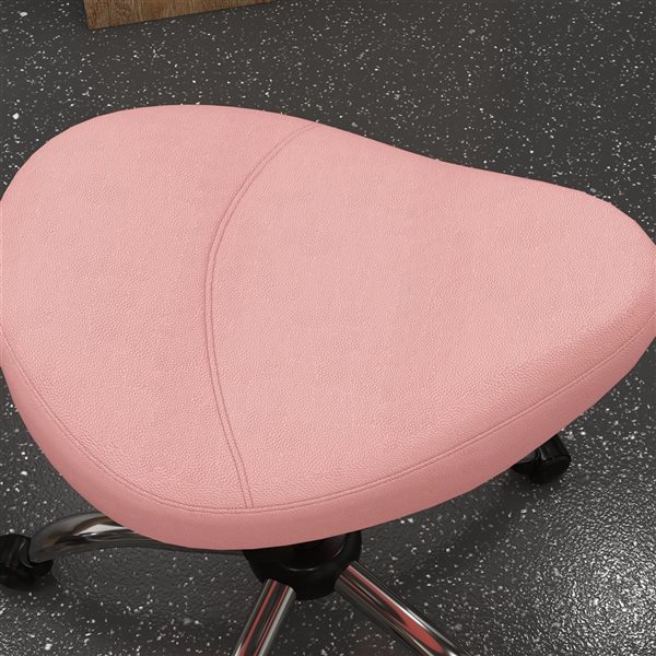 HomCom Adjustable Height Pink PU Leather Saddle Stool with Wheels