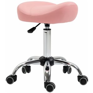 Tabouret HomCom à hauteur réglable similicuir rose avec roulettes