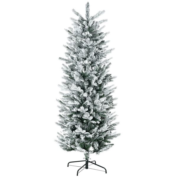 Arbre de Noël artificiel floqué HomCom à ouverture automatique 6 pi