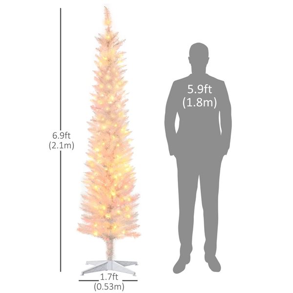 HomCom 7-ft Slim White Artificial Christmas Tree with Colourful LED Lights