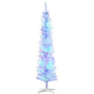 HomCom 7-ft Slim White Artificial Christmas Tree with Colourful LED Lights