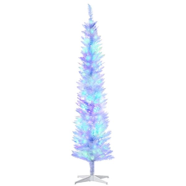 Arbre de Noël artificiel blanc mince HomCom 7 pi avec lumières DEL colorées