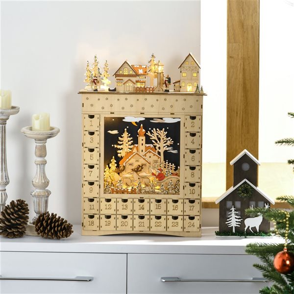 HomCom Wooden 24 Days Countdown to Christmas Advent Calendar