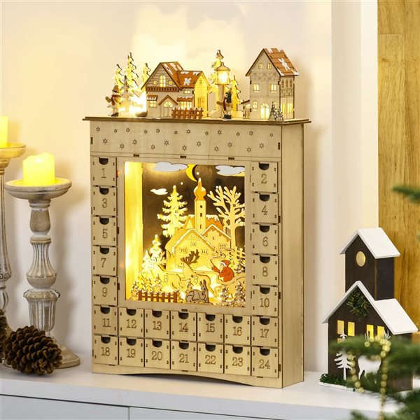 HomCom Wooden 24 Days Countdown to Christmas Advent Calendar