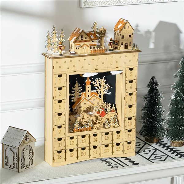 HomCom Wooden 24 Days Countdown to Christmas Advent Calendar