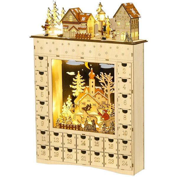 HomCom Wooden 24 Days Countdown to Christmas Advent Calendar