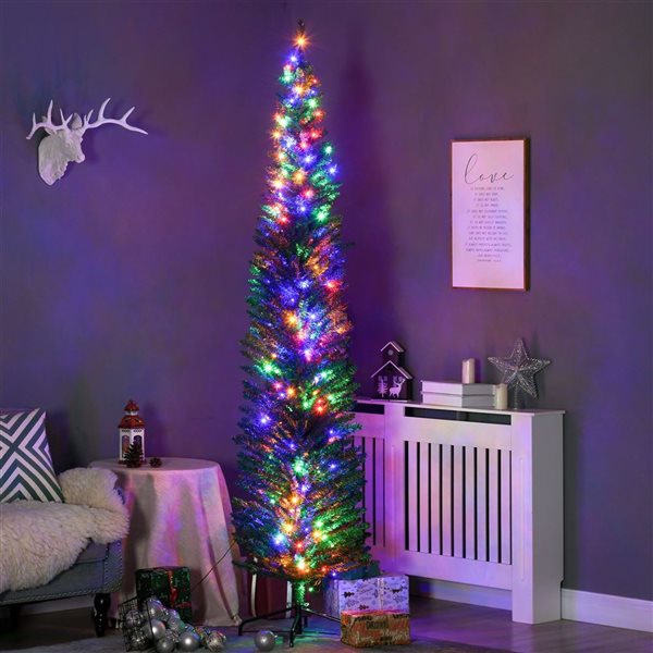 HomCom 7.5-ft Artificial Christmas Tree with Colourful LED Lights