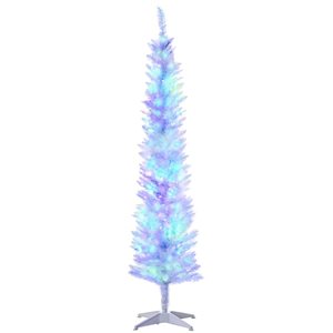 HomCom 6-ft Slim White Artificial Christmas Tree with Colourful LED Lights