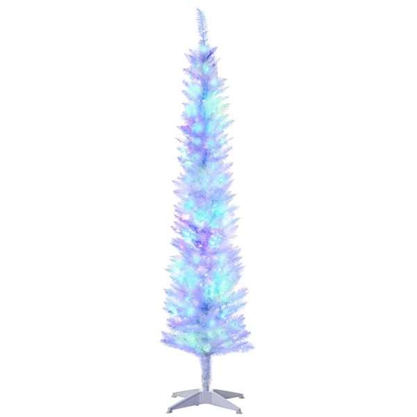 Arbre de Noël artificiel blanc mince HomCom 6 pi avec lumières DEL colorées