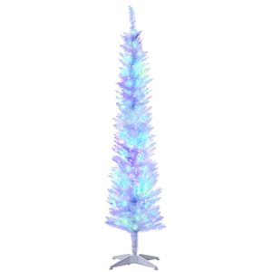 Arbre de Noël artificiel blanc mince HomCom 6 pi avec lumières DEL colorées