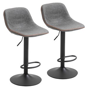 HomCom Set of 2 Grey Faux Leather Kitchen Swivel Bar Stools
