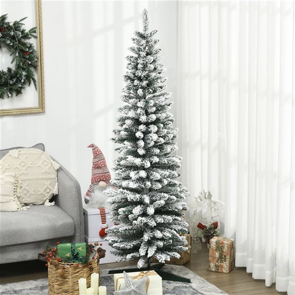 HomCom 6-ft Artificial Christmas Tree with 390 Snow Flocked Branches