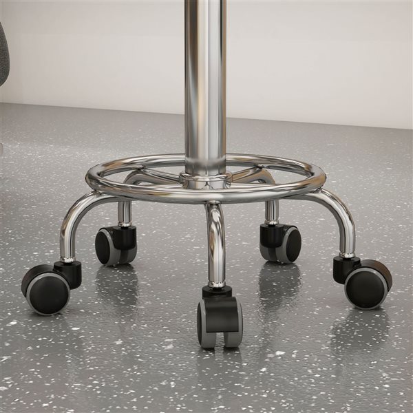 HomCom Adjustable Height White PU Leather Saddle Stool with Wheels