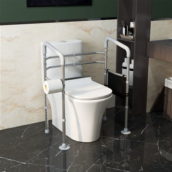 HomCom Toilet Safety Rails with Adjustable Height Width Rubber Tips Storage
