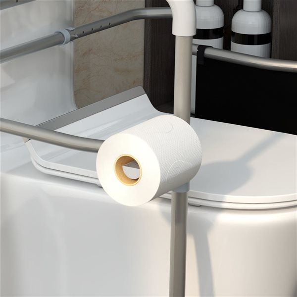 HomCom Toilet Safety Rails with Adjustable Height Width Rubber Tips Storage