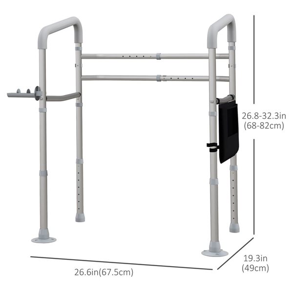 HomCom Toilet Safety Rails with Adjustable Height Width Rubber Tips Storage