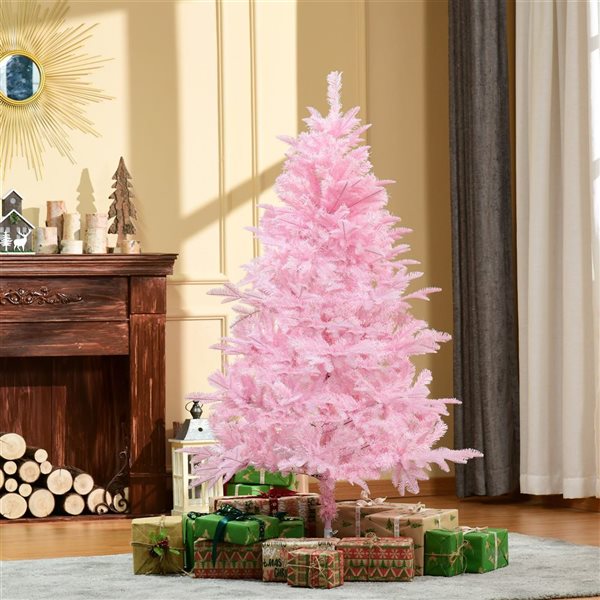 Arbre de Noël artificiel rose HomCom 5 pi avec ouverture automatique