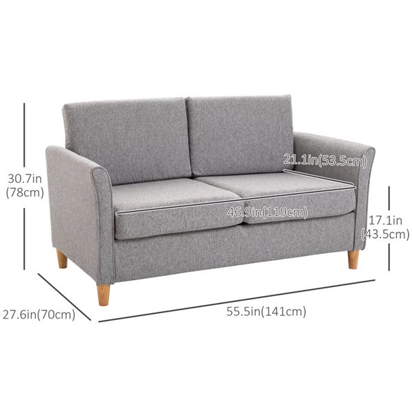 HomCom 56-in Loveseat Sofa with Armrests and Wooden Legs