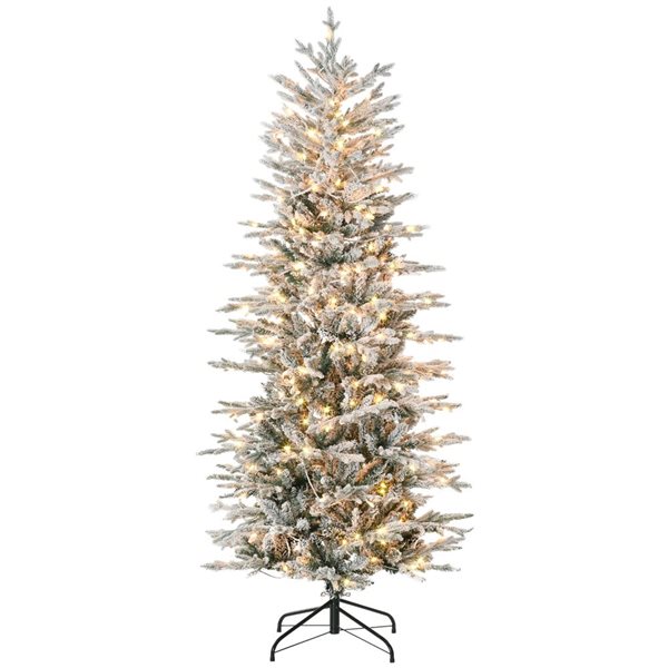 HomCom 6-ft Flocked Artificial Christmas Tree with Warm Yellow Clear Lights