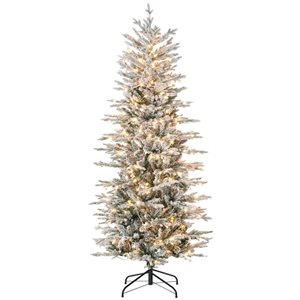 HomCom 6-ft Flocked Artificial Christmas Tree with Warm Yellow Clear Lights