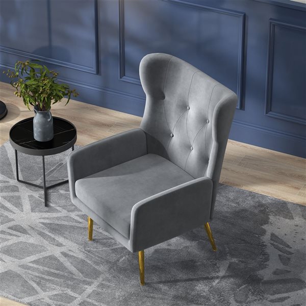 HomCom Grey Fabric Accent Chair/Wingback Armchair with Gold Metal Legs