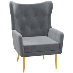 HomCom Grey Fabric Accent Chair/Wingback Armchair with Gold Metal Legs